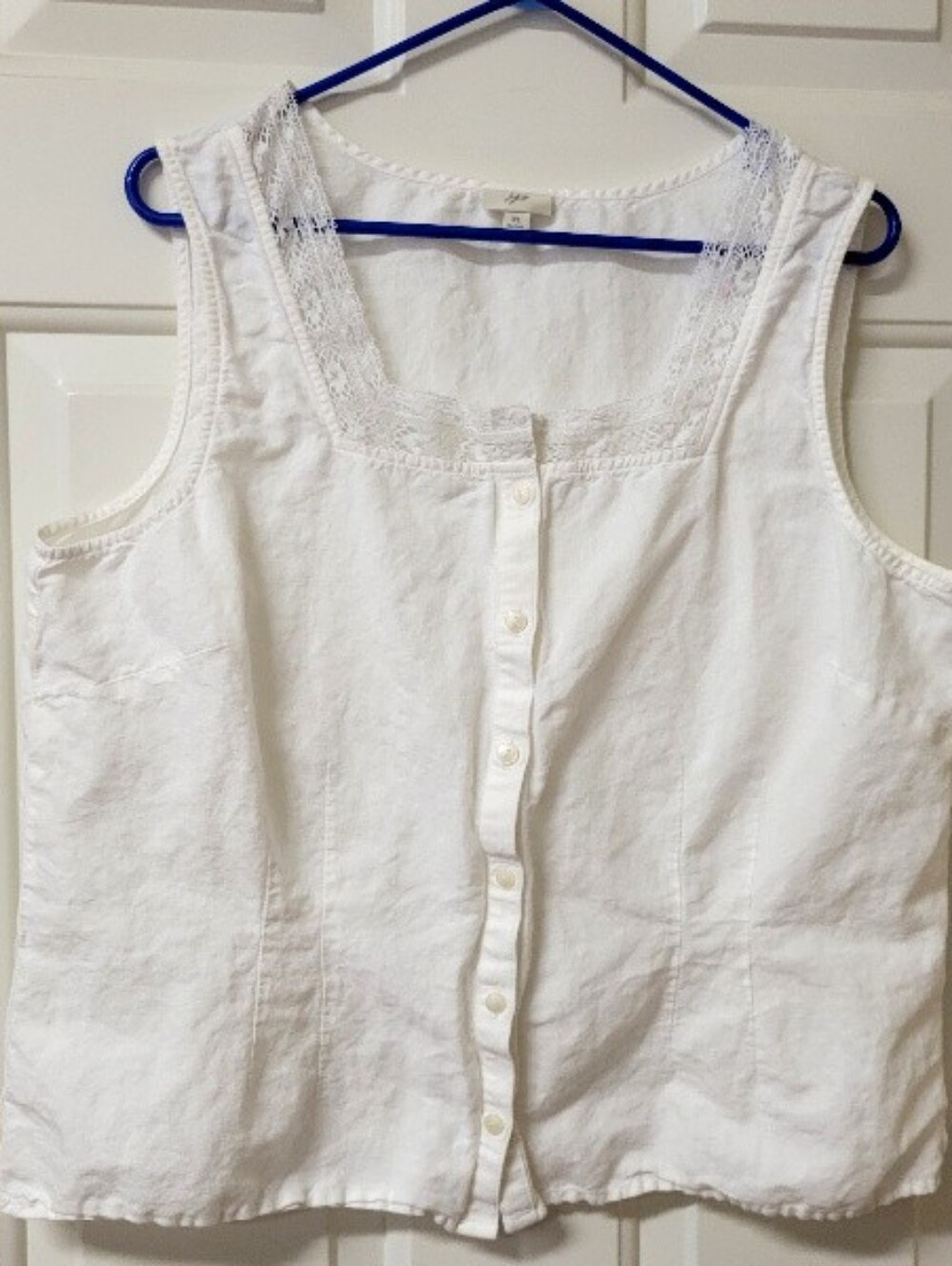 J. Jill Lace Tank Top Sleeveless Blouse Lace Babydoll White Linen Cotton XL